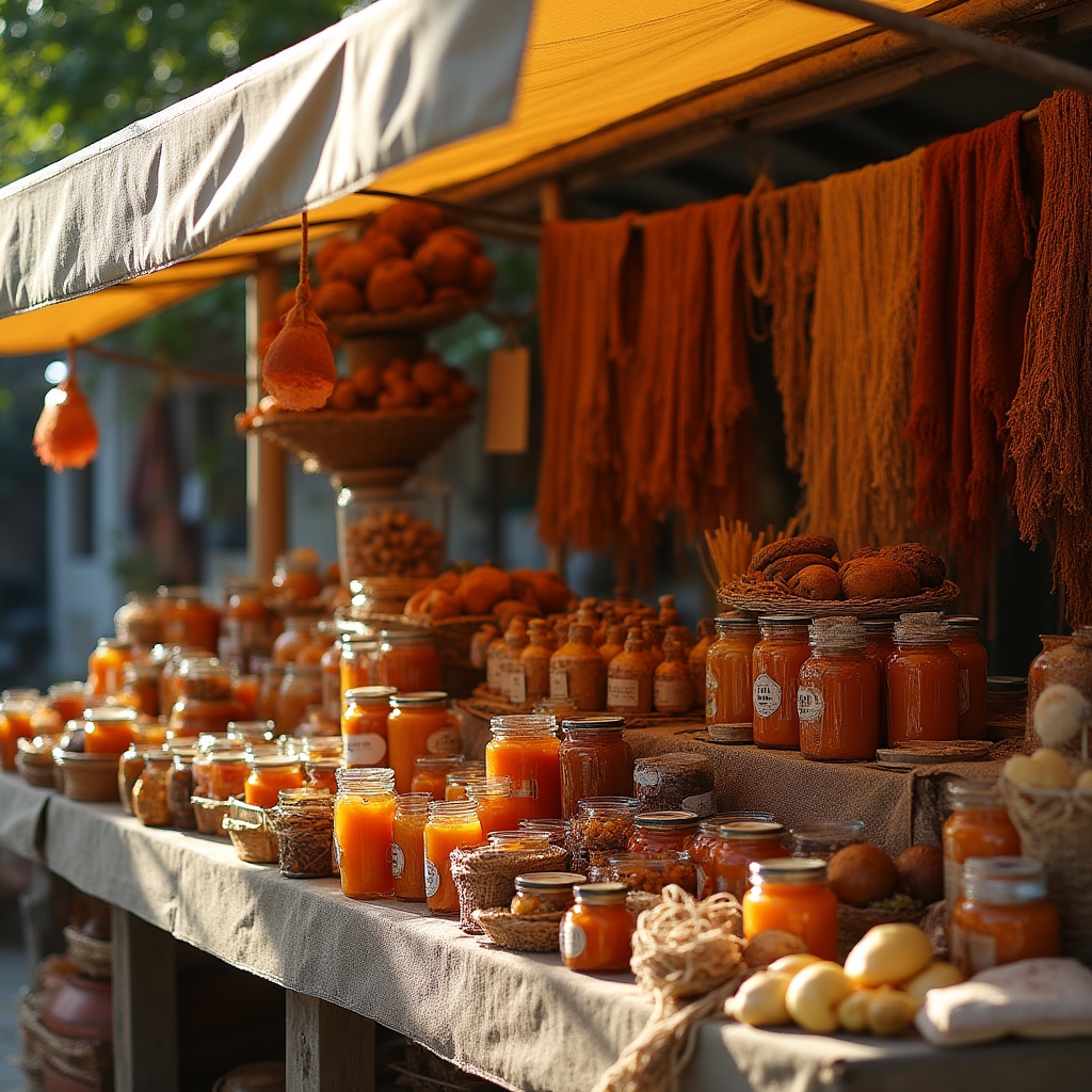 Productos rurales exhibidos en una feria antes de ser cargados a una tienda online