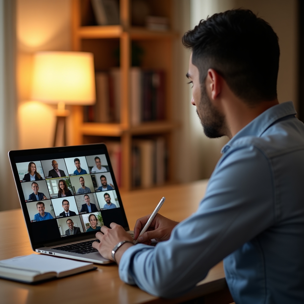 Persona participando de un webinar en vivo frente a una computadora